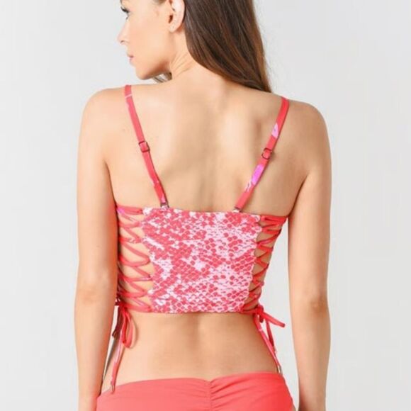 Maaji Fairy Cupid Floral Bandeau Swim Top reversible! Size small - Picture 2 of 9